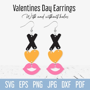 XoXo Earring SVG-sjabloon, Valentijnsdag kunstleer oorbellen svg, hart lippen sieraden gesneden bestand voor Cricut silhouet Glowforge lasergesneden