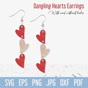 Hearts Earring SVG, Valentine&#39;s day earrings svg cut file, Cute cut file for Cricut Silhouette Glowforge Laser cut, Leather earrings svg