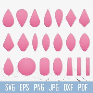 Lederen oorbel svg bundel, basisvormen kunstleer oorbellen svg digitaal bestand, sieraden gesneden bestand Cricut Glowforge silhouet lasersnijden