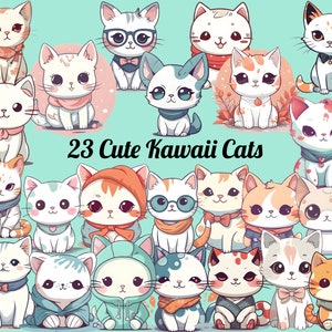 Cute Kawaii Cat Clipart Bundle - Adorable Cat Artwork for Crafting and Decorating, anime cat clipart, cute cat clipart,