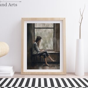 Moody Portrait | Above Bed Decor Antique Portrait Woman Reading | Vintage Print Bedroom Wall Decor | Digital Printable