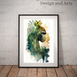 Affe Aquarellfarbe | Bunte Wandkunst | Tiermalerei | Digitaler Download | Druckbare Kunst | Zeitgenössische Kunst | Wohnkultur