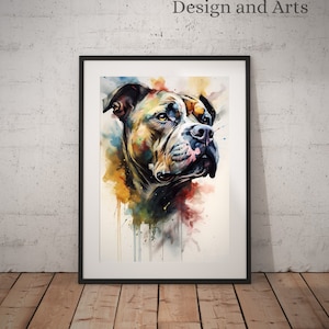 Dog portrait digital | American bulldog | Colorful wall art | Dog painting | Digital download | Printable wall art | Contemporary Home Décor