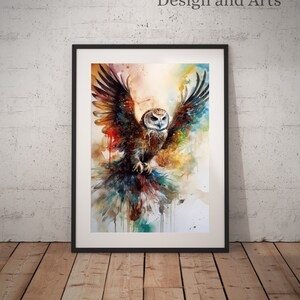 Owl watercolor paint | Colorful wall art | Animal painting | Digital download | Printable wall art | Contemporary art | Home Decor