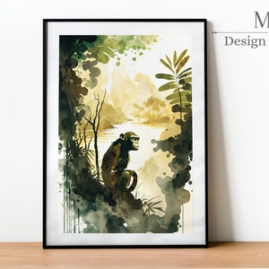 Affe Aquarellfarbe | Bunte Wandkunst | Tiermalerei | Digitaler Download | Druckbare Wandkunst | Zeitgenössische Kunst | Wohndeko
