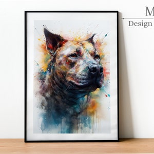 Dog portrait digital | Pitbull portrait | Colorful wall art | Dog painting | Digital download | Printable wall art | Contemporary Home Decor