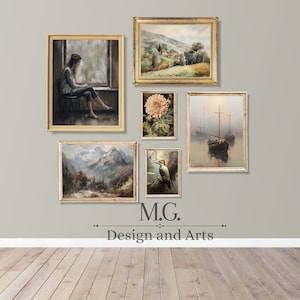Collection of 6 watercolor and oil paintings | Living Room Decor | Vintage Gallery Art | Antique Decor | Vintage wall art | DIGITAL DOWNLOAD