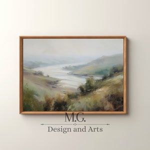 River Coast Oil Painting | Moody River Art Painting | Vintage Landscape Art Print | Antique Decor | Nature Wall Art | Digital Download