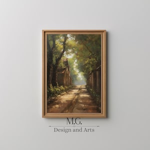 Countryside Alley Oil Painting | Countryside Wall Art | Abstract painting Vintage Landscape Art Print | Antique Decor | Digital Download