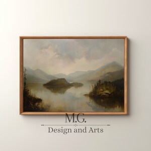 Lake Painting | Vintage Neutral Wall Art | Dark Moody Lake House Poster Antique Wall Art PRINTABLE | Vintage Landscape | Digital Download