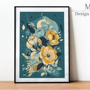 Modern wall art | Flower art poster | Botanical wall art | Modern home decor | Digital download flower wall art | Living room decor