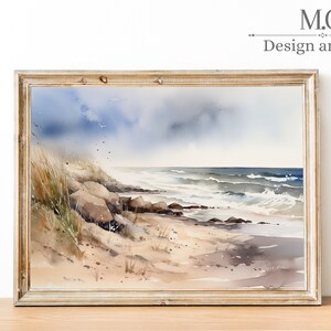 Beach house decor | Coastal decor | Seaside painting | Vintage seascape watercolor painting | Antique coastal watercolor painting