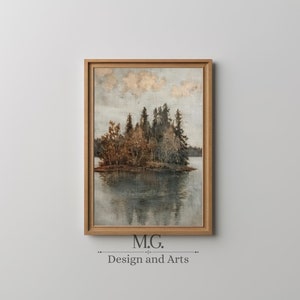 Vintage Autumn Lake Painting | Living Room Decor | Nature Landscape Print | Antique Decor | Fall Landscape Wall Decor | Digital PRINTABLE