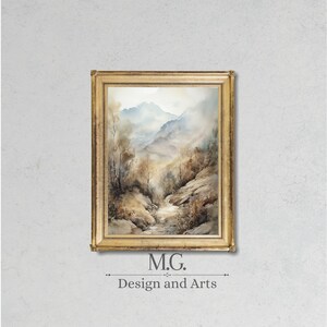 Mountains painting | Watercolor art | Antique Decor | Vintage Landscape | Living Room Decor | Vintage Neutral Wall Art | Mountains Landscape