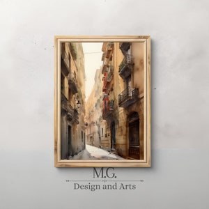 Barcelona cityscape painting | Architecture Wall Decor | Antique Decor Watercolor | Living Room Decor | Watercolor art | Vintage wall art