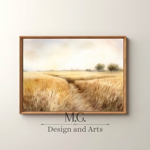 Wheat Field Landscape Watercolor Painting | Antique Watercolor Decor | Vintage Landscape Art Print | Country Field Wall Art Digital Download