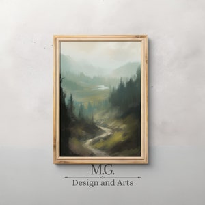 Forest in the Fog Oil Painting | Mountain Valley Painting | Vintage Landscape Art Print | Antique Decor | Forest Wall Art | Digital Download