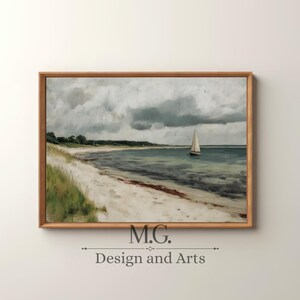 Antique Seaside Painting | Vintage Coastal Seaside Painting | PRINTABLE Seascape Oil Painting | Beach House Wall Art Decor