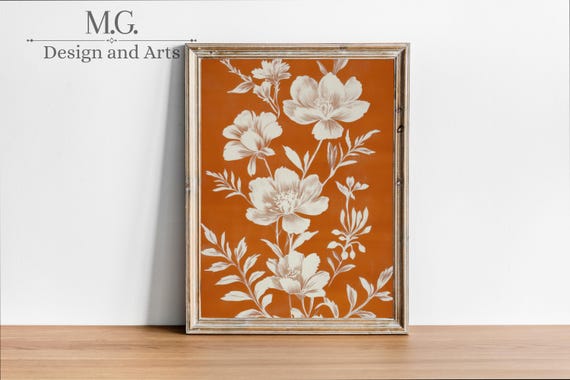 Orange Tapestry Wall Decor Vintage Textile Art Living Room Decor Burnt Orange Botanical Print Digital PRINTABLE Etsy Canada