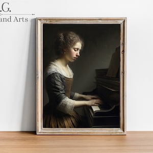Antike Portrait Frau, die Klavier spielt | Über Bett Dekor | Vintage Porträt | Antike Kunst Schlafzimmer Wanddekor | Digitaldruck