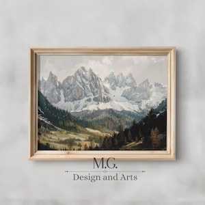 Vintage Neutral Art | Rustic Mountain Painting | Vintage Landscape Digital Print | Vintage Moody Cabin Wall Art | Downloadable PRINTABLE