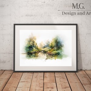 Watercolor sketch of a river | Living Room Decor | Watercolor art | Antique Decor Watercolor | Vintage Neutral Wall Art | Vintage Landscape
