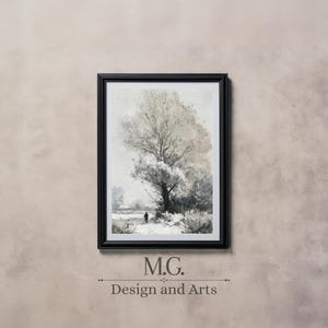 Snowy Winter Landscape Painting | Vintage Rustic Farmhouse Christmas | Neutral Winter Landscape Watercolor Painting | Digital PRINTABLE