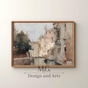 Vintage Neutral Italy Wall Art | PRINTABLE Venice Canal Painting | Architecture Wall Decor | Digital Download