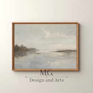 Muted Tonal River Painting | Vintage Nature Art Print | Neutral Landscape Print | Above Bed Decor | Downloadable Digital Art PRINTABLE