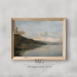 Antique Lake Painting Vintage Print | Coastal Decor | Vintage Neutral Lake Painting | Rustic Decor Lake House PRINTABLE Downloadable