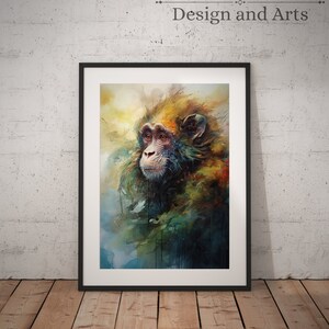 Affe Aquarellfarbe | Bunte Wandkunst | Tiermalerei | Digitaler Download | Druckbare Wandkunst | Zeitgenössische Kunst | Wohndeko