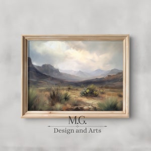 Moody Arizona Valley Painting | Vintage Landscape | Living Room Decor | Oil art | Antique Decor | Vintage Neutral Art | Mountains Landscape