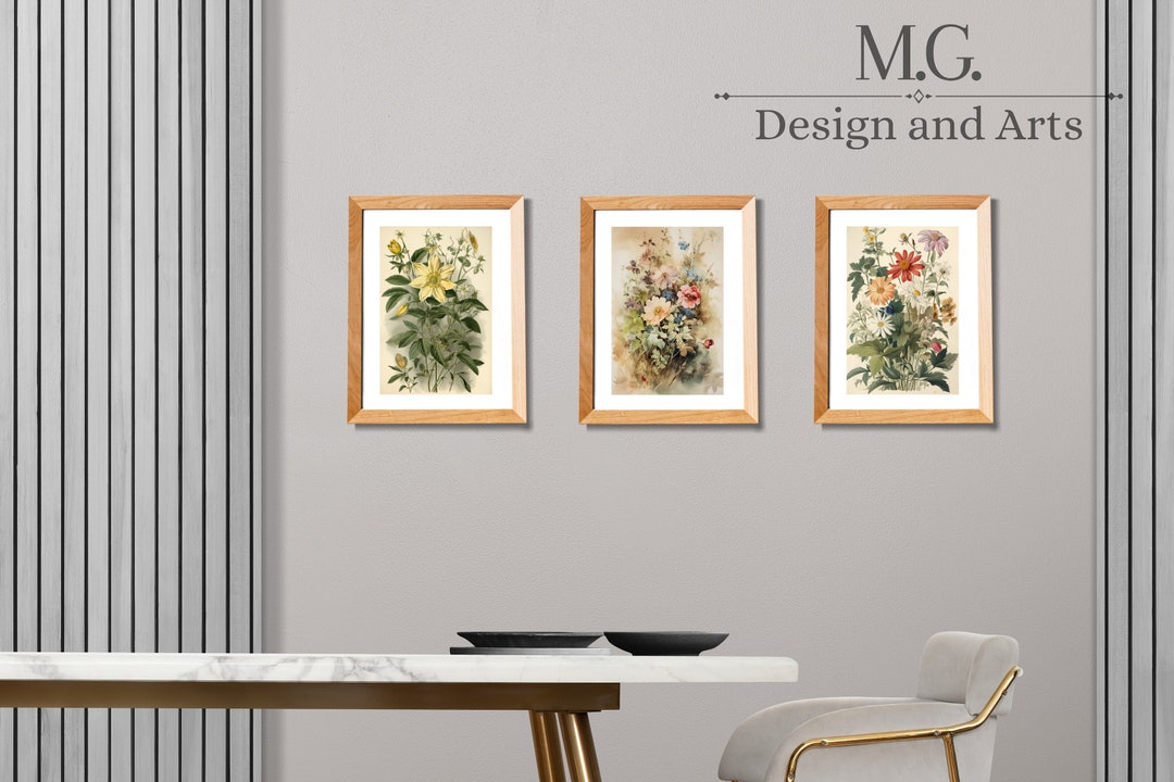 Botanical Gallery Wall Art Set | Collection of 3 | Vintage Flower Art ...