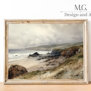 Scotland Coastal Decor | Antique Coastal Watercolor Painting | Beach House Decor |  Seaside Painting | Vintage Seascape Watercolor Painting