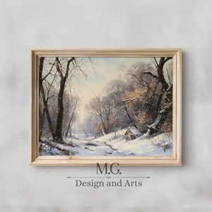 Winter Landscape Oil Painting | Abstract painting Vintage Landscape Art Print | Antique Decor | Country Field Wall Art Digital Download