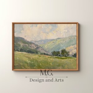 Antique Mountains Valley Painting | Meadow Painting | Vintage Landscape Print |  Antique Oil On Canvas Painting | Farmhouse Decor PRINTABLE