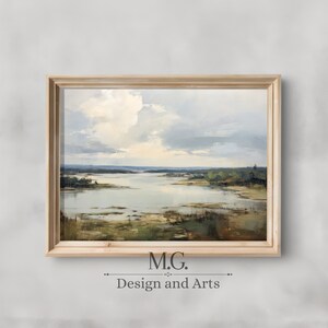 River Coast Impressionist Landscape | River Painting Rustic Decor For Home | Vintage Abstract Art | Vintage Country Prints Digital Download
