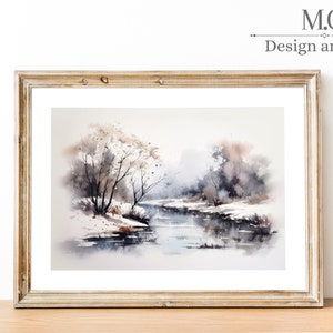 Winter Watercolor sketch | Living Room Decor | Watercolor art | Antique Decor Watercolor | Vintage Neutral Wall Art | Vintage Landscape