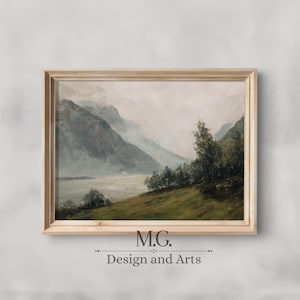 Moody Mountain Lake Painting | Vintage Lake Painting | Mountain Landscape Wall Decor PRINTABLE Digital Download