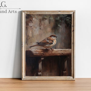 Antique oil painting of a sparrow | Oil art  | Antique Decor | Living Room Decor | Vintage Neutral Wall Art | DIGITAL DOWNLOAD