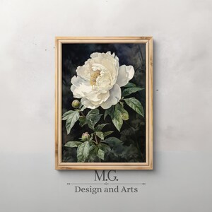Peony Watercolor flowers | Antique painting | Vintage flower art | Kitchen Decor | Botanical Farmhouse Decor | Printable wall art