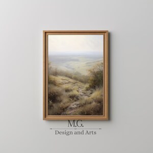 Moody Hills Art | Hills oil painting | Country landscape print | Antique Decor Oil Art Print | Vintage Neutral Wall Art | Vintage Landscape