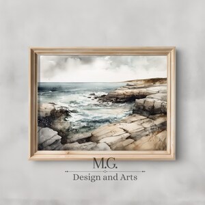 Antique coastal watercolor painting | Beach house decor | Coastal decor | Seaside painting | Vintage seascape watercolor painting