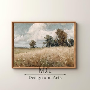 Vintage Summer Field Landscape Painting: Farmhouse Wall Decor Country Art Print (Digital Printable)