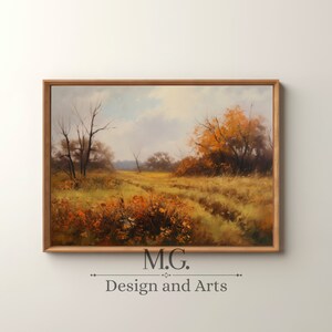 Autumn Countryside Oil Painting | Farmhouse decor | Impressionist Painting Art Print | Antique Decor | Country Field Digital Download