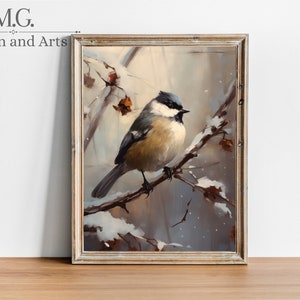 Antique oil painting of a winter bird | Oil art | Antique Decor | Living Room Decor | Vintage Neutral Wall Art | DIGITAL DOWNLOAD