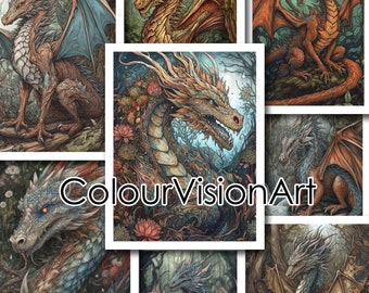 Junk Journal Kit, Dragon Art Bundle, Papers, Journal Printable Pages Supplies, Digital Download, Scrapbook, Fantasy World, Mythical