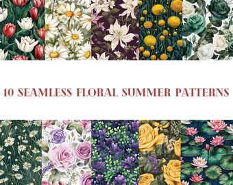Colorful Summer Digital Paper Set | Floral Seamless Textures | Summer Patterns | Seamless Digital | Printable | Commercial Use