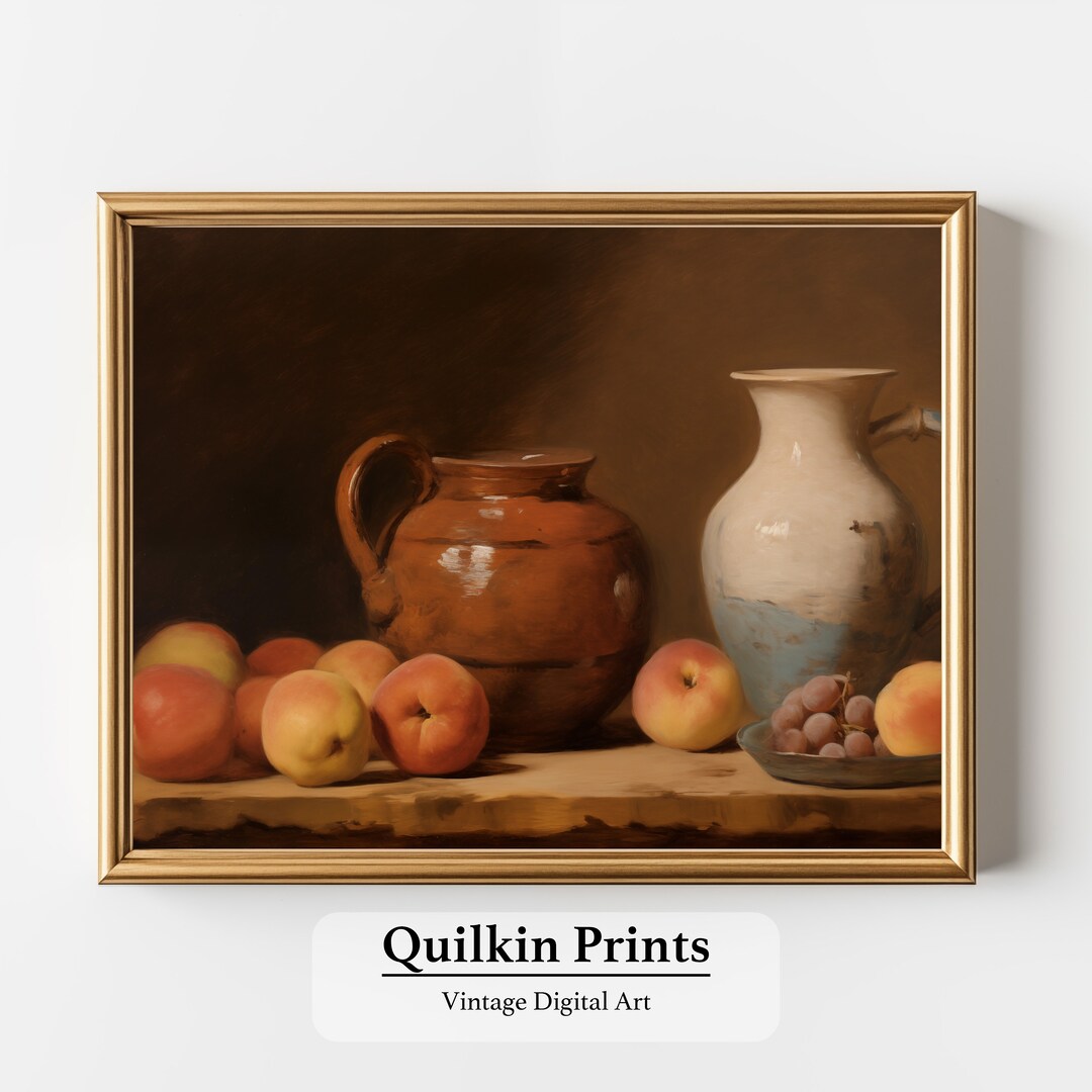 Fruit and Pottery | Vintage Still Life Painting Digital Print - Etsy