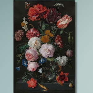 Jan Davidsz de Heem Vase of Flowers Canvas Wall Art, Dutch Golden Age Floral Still Life Print, Baroque Home Decor for Living Room or Hall 3